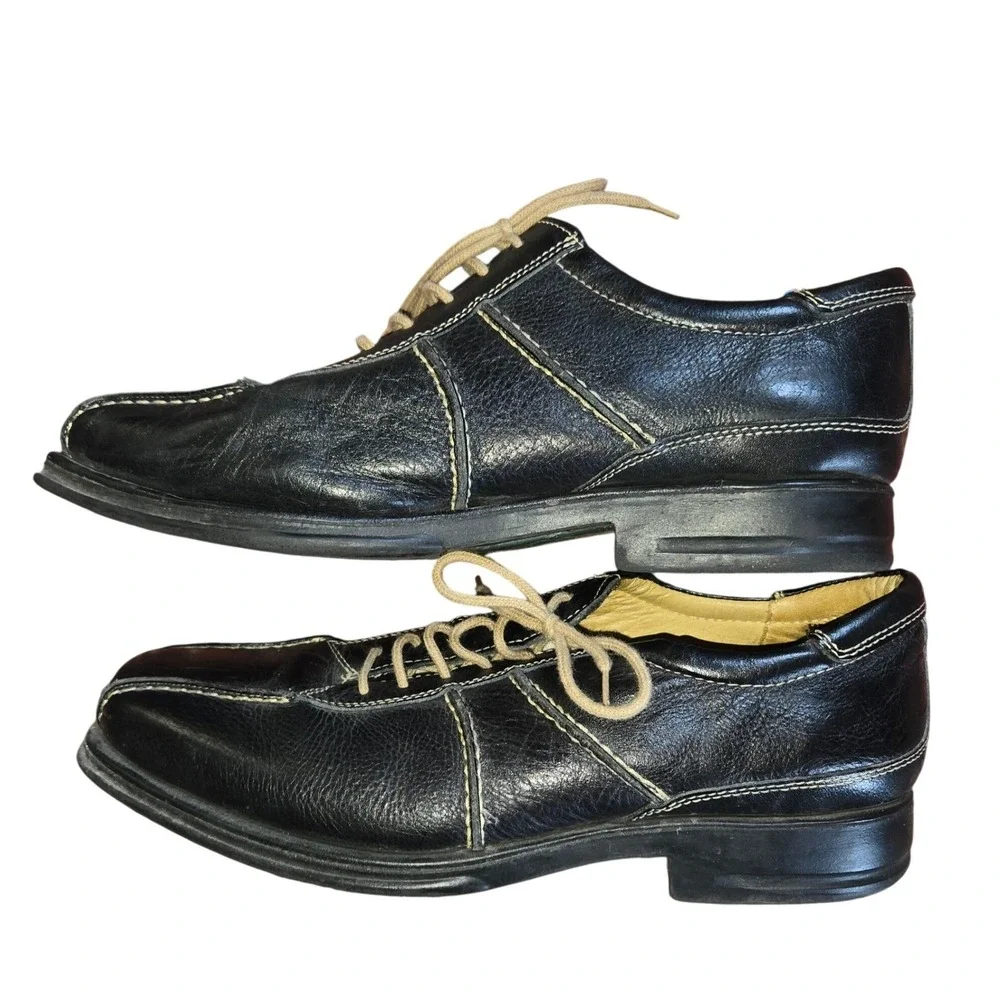 Sandro Men's Black Leather Lace Up‎ Dress Shoes Comfort Gel Square Toe